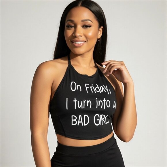 Bad Girl Black Sleeveless Crop Top - Picture 1 of 7